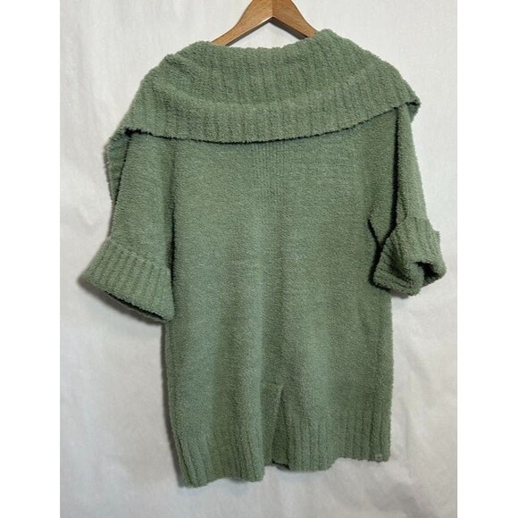 BAREFOOT DREAMS CozyTwist Short Sleeve Sweater Coat Shawl Collar XS Green - Picture 3 of 8